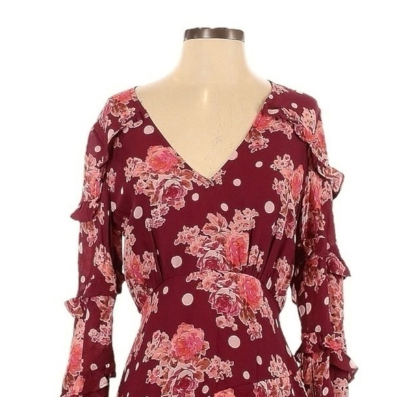 La Maison Talulah So Lovely Ruffle Mini Dress Rose Pink Polka Dot Floral XS NWT - Picture 3 of 9